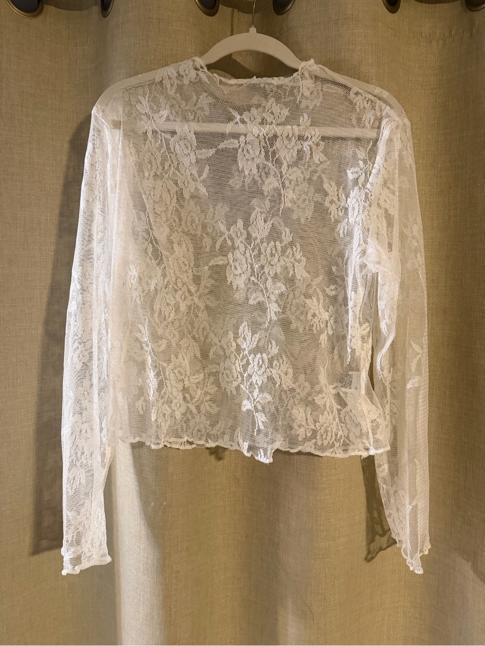 Delicate White Lace Long-Sleeve Sheer Top